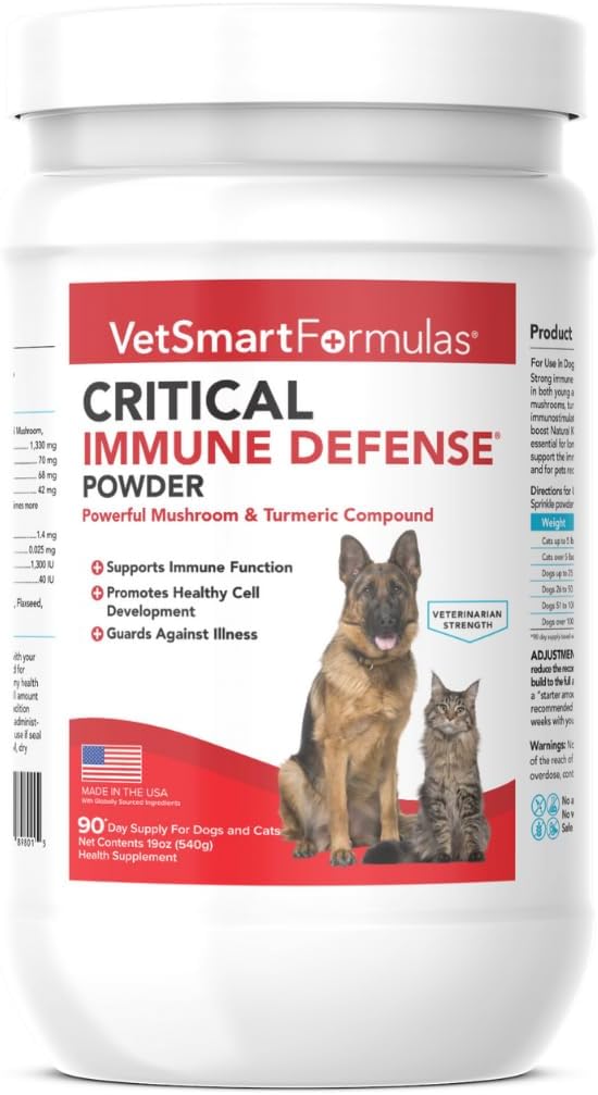 Critical Immune Defense for Dogs & Cats; Supports Normal Cell Growth - Turkey Tail, Reishi, Shiitake and Maitake Mushroom Formula with Patented White Turmeric Root Extract (Large / 90 Day Avg. Supply)