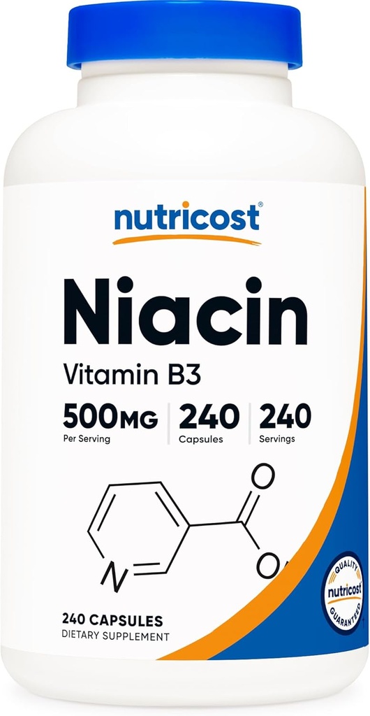Nutricost Niacin(ビタミンB3) 500mg、240カプセル - フラッシュ、非GMO、グルテンフリー