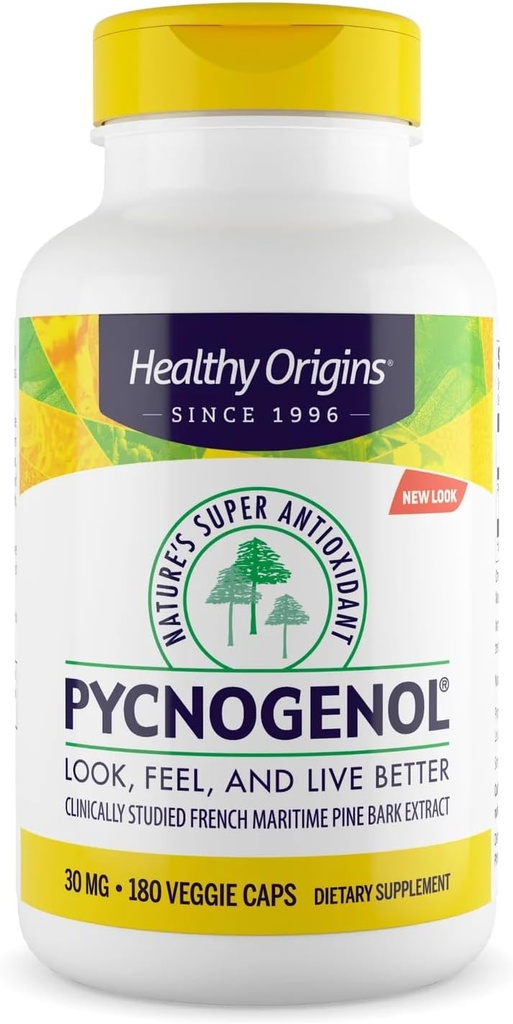 Healthy Origins Pycnogenol 30 mg (Nature's Super Antioxidant, Non-GMO, Gluten Free, Cardiovascular Support), 180 Veggie Caps