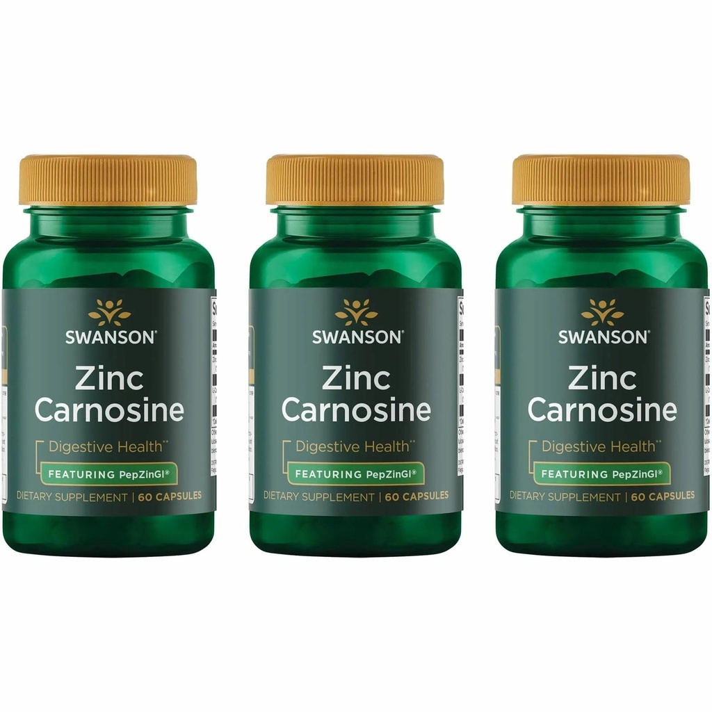 スワンソン亜鉛カルノシン(PepZin GI) - 胃の健康と消化のサポートを促進する天然サプリメント - 胃の微生物バランスをサポート - (60カプセル) (3パック)