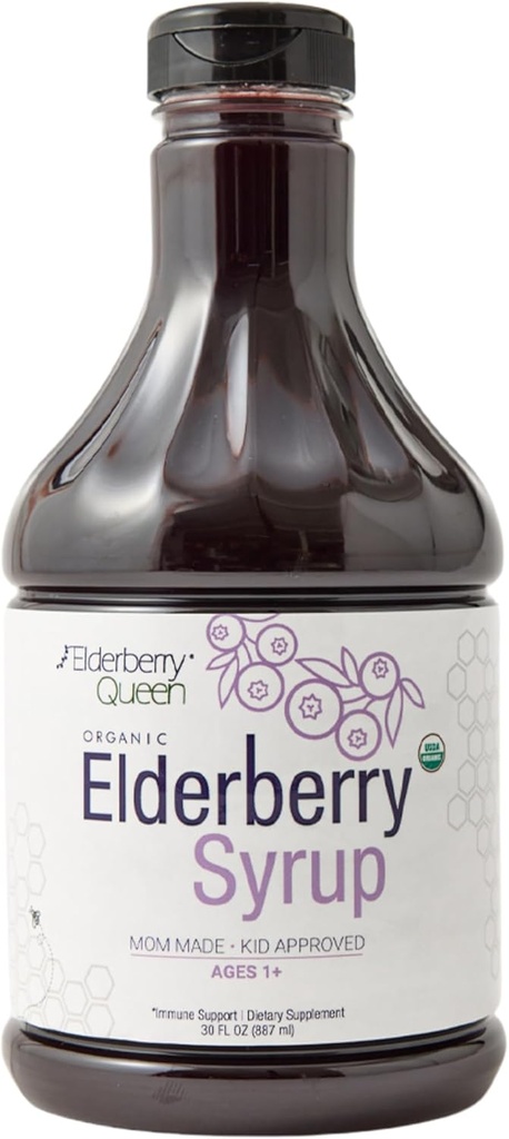エルダーベリークイーンオーガニックエルダーベリーシロップ30 Fl Oz - サムブカスブラックエルダーベリー&アロニアベリーと免疫サポートフォーミュラ - 子供のための純粋な自然認定オーガニックエルダーベリーシロップ