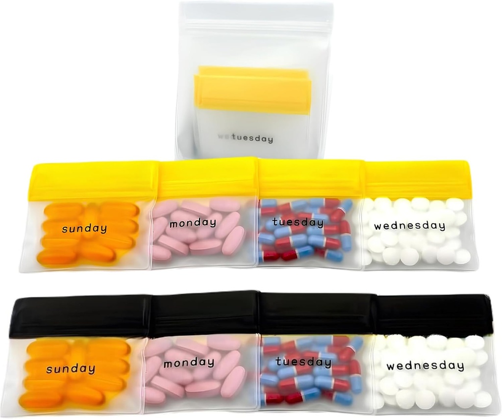 AM/PM Pill Pouch Bags for Travel 7-Day, Reusable Pill Bags with Days of The Week Labels, Large Capacity for Vitamins & Supplements, Pills, Multi-Purpose Medicine Organizer (with Pill Cutter)