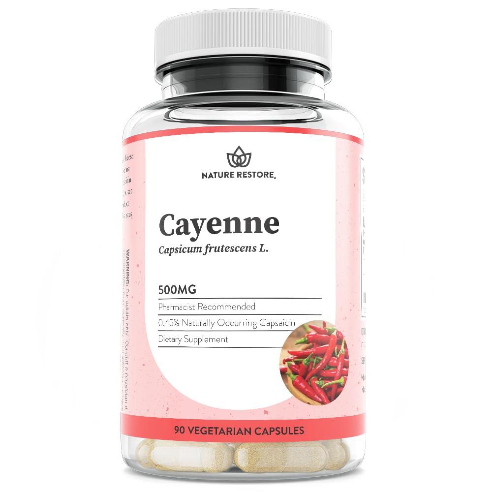 Nature Restore Cayenneペッパーエキスサプリメント、0.45パーセントカプサイシン、70,000スコビル熱ユニット、90カプセル、米国で製造、非GMO&グルテンフリー