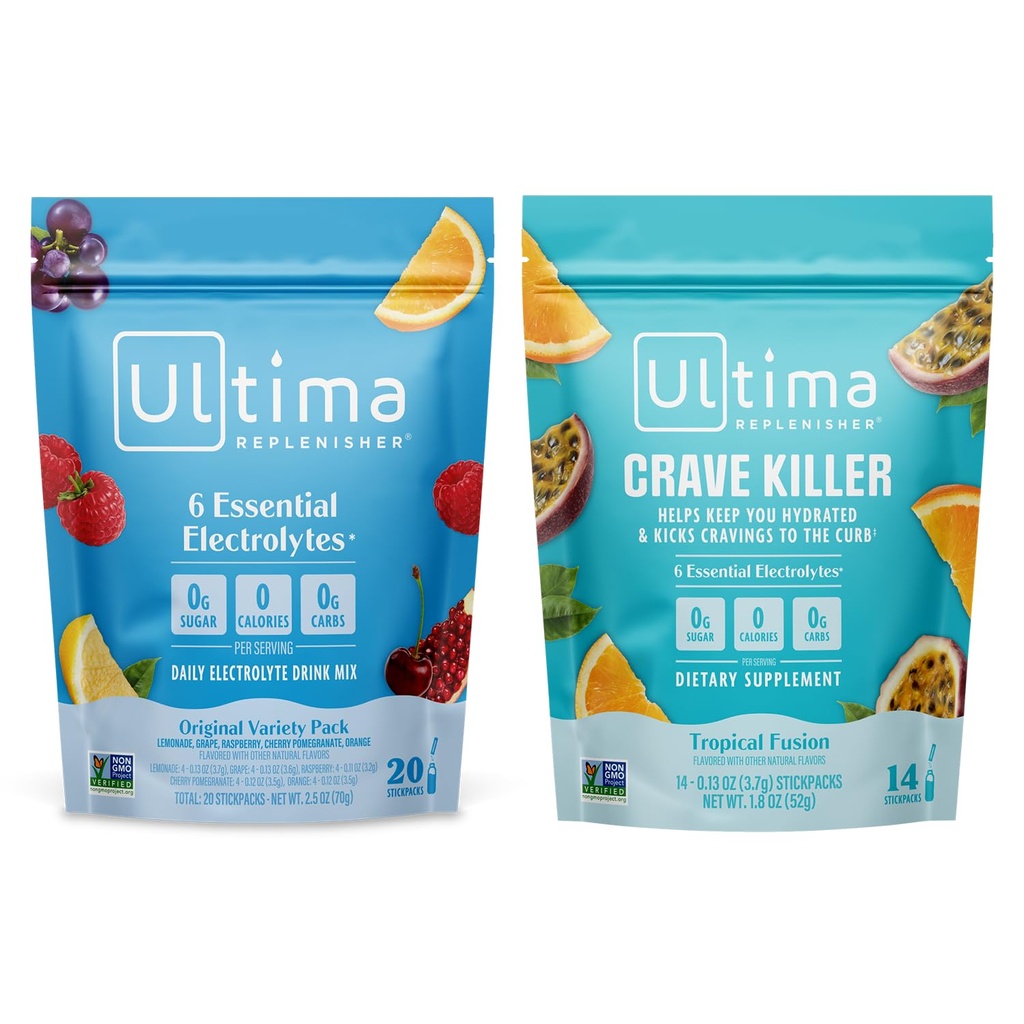 Ultima Replenisher Electrolyteパウダードリンクミックスバンドル – 砂糖無料 – バラエティ, クレーブキラー – 20 スティックパック, 14 スティックパック – 6 電解液とミネラル – ケトフレンドリー, ビーガン, 非GMO