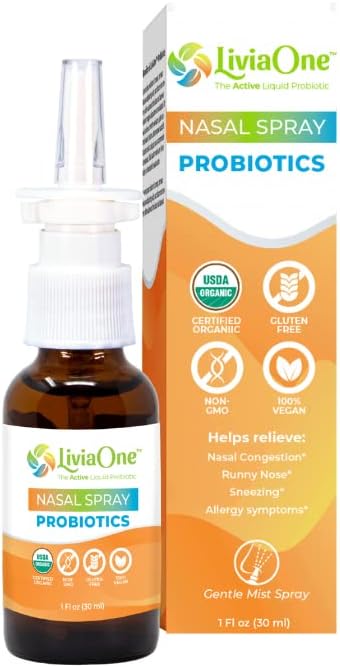 LiviaOne Probiotics鼻スプレー、オールナチュラルシノーズリリーフ、アレルギー、鼻の混雑、鼻鼻の鼻、およびくしゃみ、1 Fl Oz(パッケージ1)