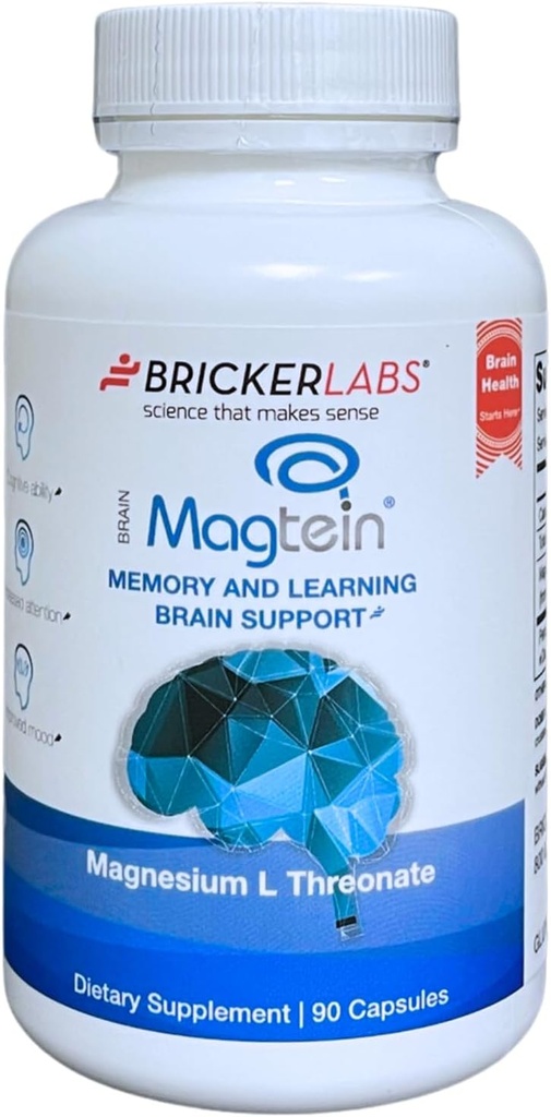 Bricker Labs Magtein® マグネシウム L-Threonate サプリメント – 脳の健康, メモリ, フォーカス, 学習 & 認知機能のサポート – 90 カプセル, 30 サービング