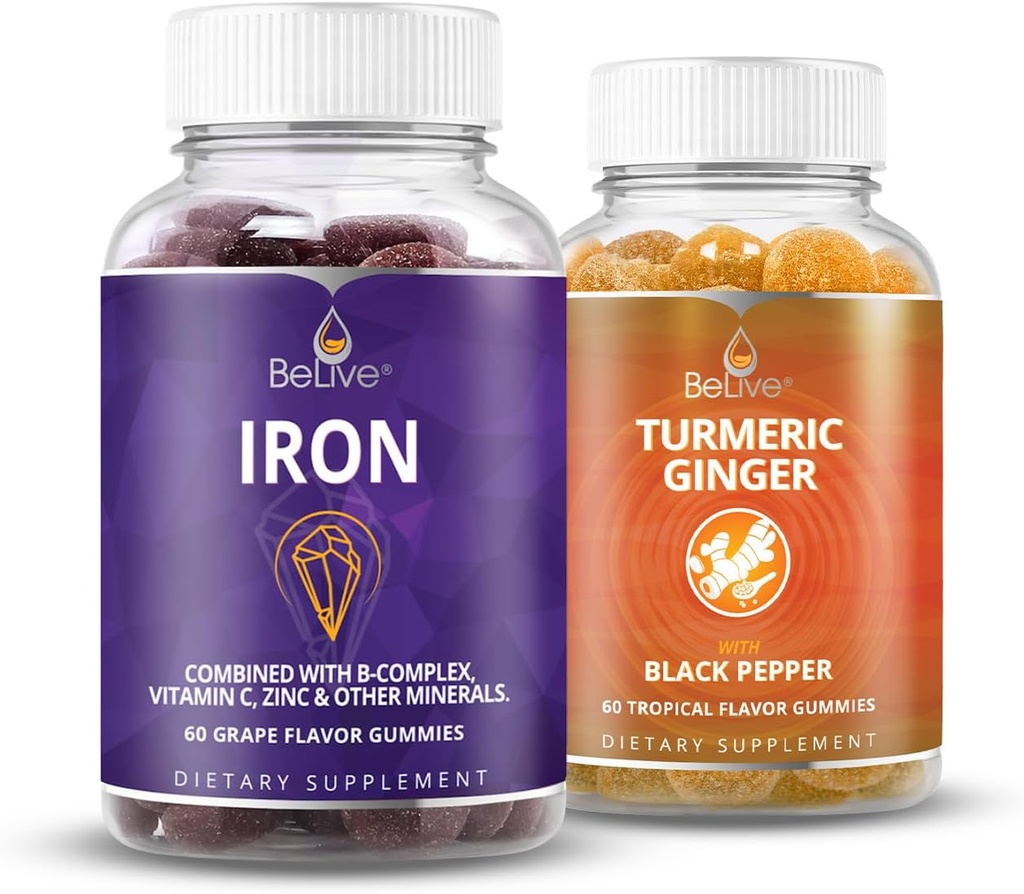 BeLive Iron and Turmeric for Blood Oxygen, Energy, Immune Support, Healthy Skin, and Mobility Support