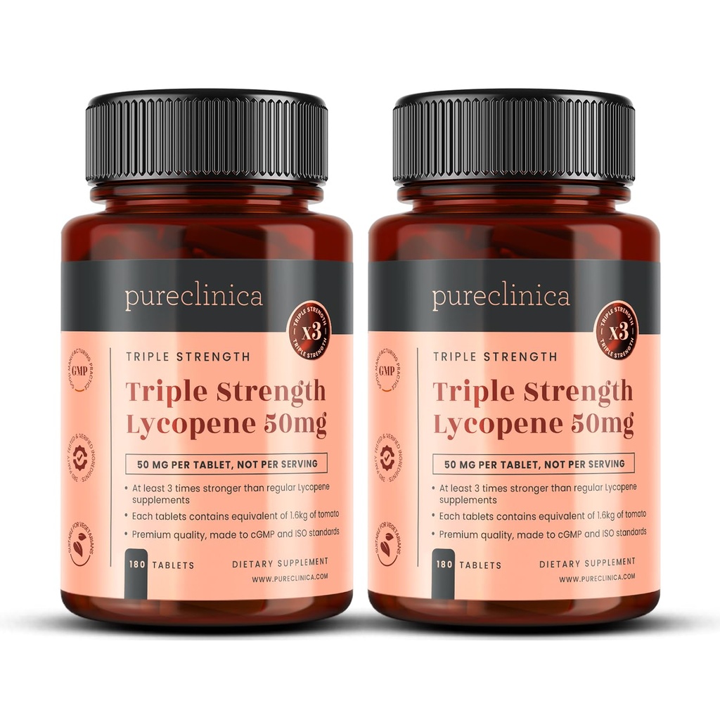 Pureclinica Lycopeneサプリメント50mg - 高強度トマトエキス抗酸化剤 - 360錠(1年の供給) - 前立腺の健康、心、目&皮膚サポート - GMO無料