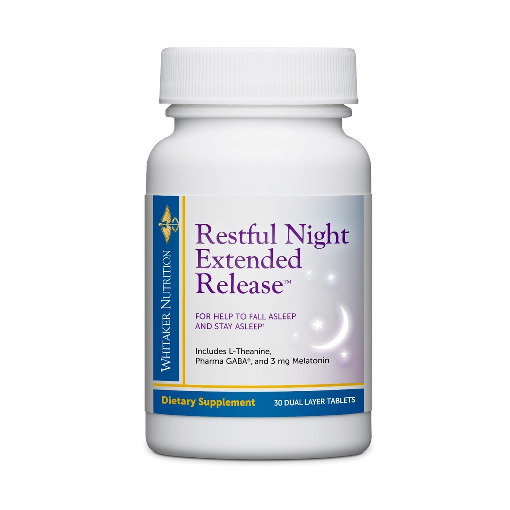 Dr. Whitaker Restful Night Release Melatonin Sleep Aidが眠りに落ちるのを助け、Dual-Layer、Extended Release Technology、30錠(30日間供給)で長時間眠り続ける
