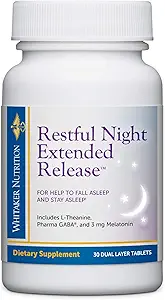 Dr. Whitaker Restful Night Release Melatonin Sleep Aidが眠りに落ちるのを助け、Dual-Layer、Extended Release Technology、30錠(30日間供給)で長時間眠り続ける