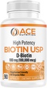 高効力ビオチンUSP(D-Biotin 100,000mcg) - 優れたビオチン、有機米粉、毛、皮、及び米国で作られたmyelinの健康のためのベジタリアンカプセル(100mg/90カプセル)