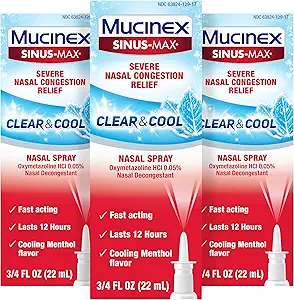 Mucinex Sinus-Max鼻スプレーDecongestant、12時間オーバーザカウンダメディテーション鼻スプレー、大人のための鼻のDecongestants、冷却Menthol、0.75 Fl Oz(パッケージ3)
