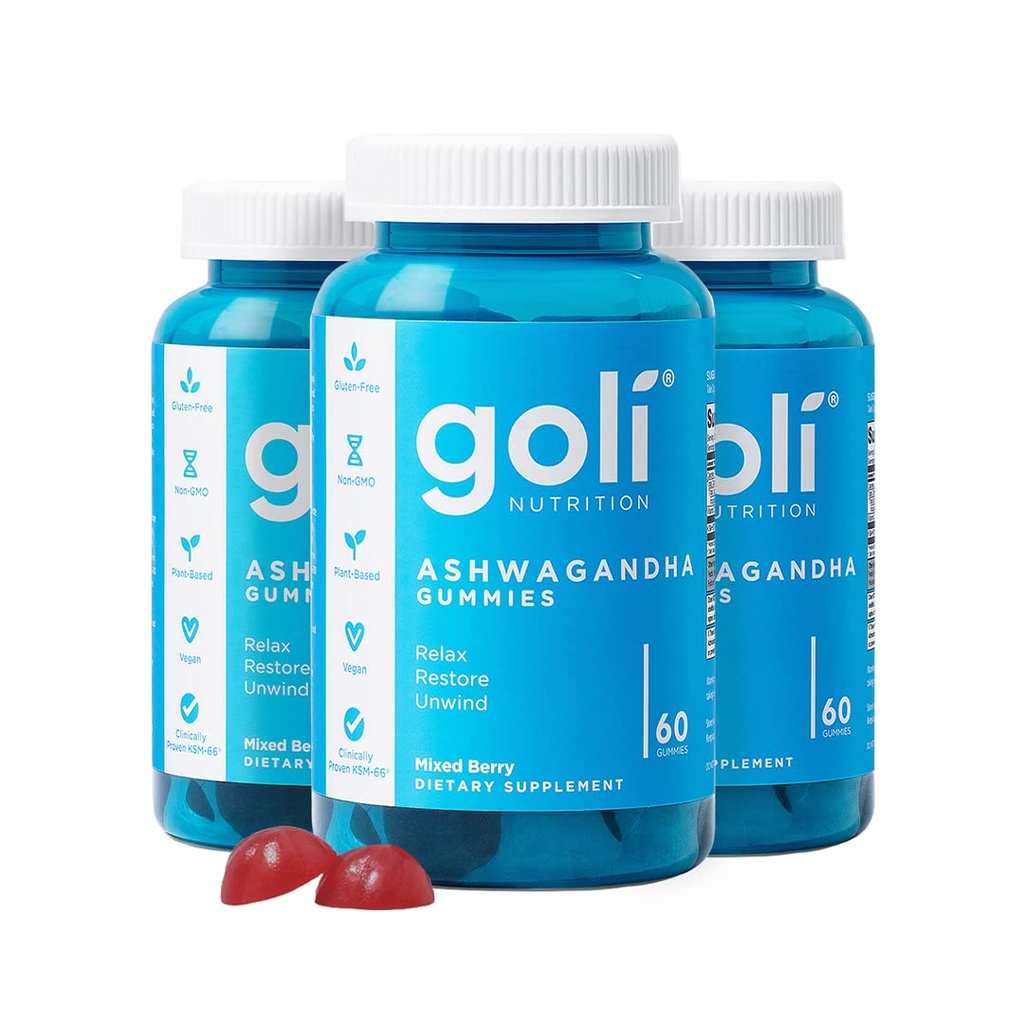 Goli Ashwagandha&ビタミンDギーミー - 180カウント - ミックスベリー、KSM-66、ビーガン、植物ベース、非GMO、グルテンフリー&ゼラチン無料リラックス。 復元。 アンウィンド、3パック