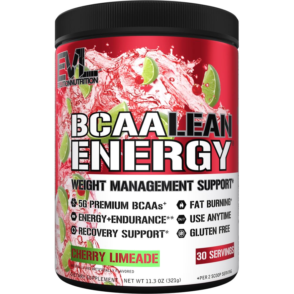 EVL BCAAリーンエネルギーパウダー - BCAAのアミノ酸とクリーンエンナジャイザーを備えたプレワークアウトグリーンティー脂肪バーナーサポート - リーンマッスル回復のためのワークアウトの回復ドリンクを投稿 - チェリーリメード