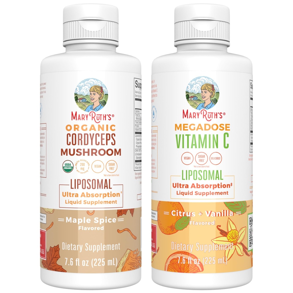 MaryRuth Organics Cordyceps Liposomal(メープルスパイス)&ビタミンC(シトラス&バニラ) | クリーンラベルプロジェクト Verified® | 免疫、皮膚、健康のためのビタミン | 完全菜食主義者、非GMO、グルテンフリー