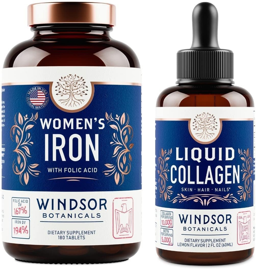 女性のためのWINDSOR BOTANICALSの液体のコラーゲンそして鉄はビーティーおよびウェルネスの束を打ちます