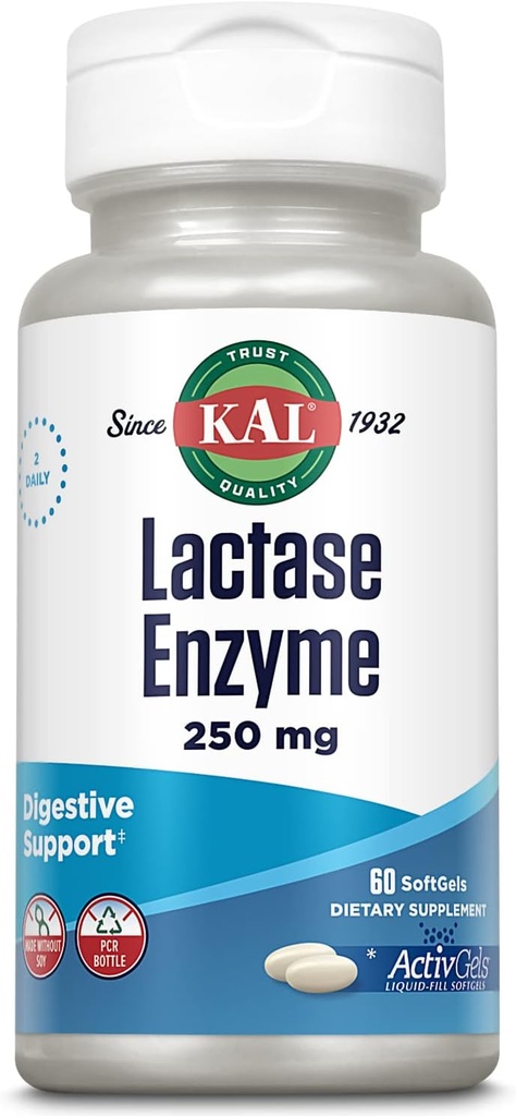 KALラクターゼ酵素250mg、Lactose Intoleranceのための健康な消化器サポート、液体に満ちたActivGelsは大豆なしで、250 FCCの単位、30のサービング、60のSoftGels作りました