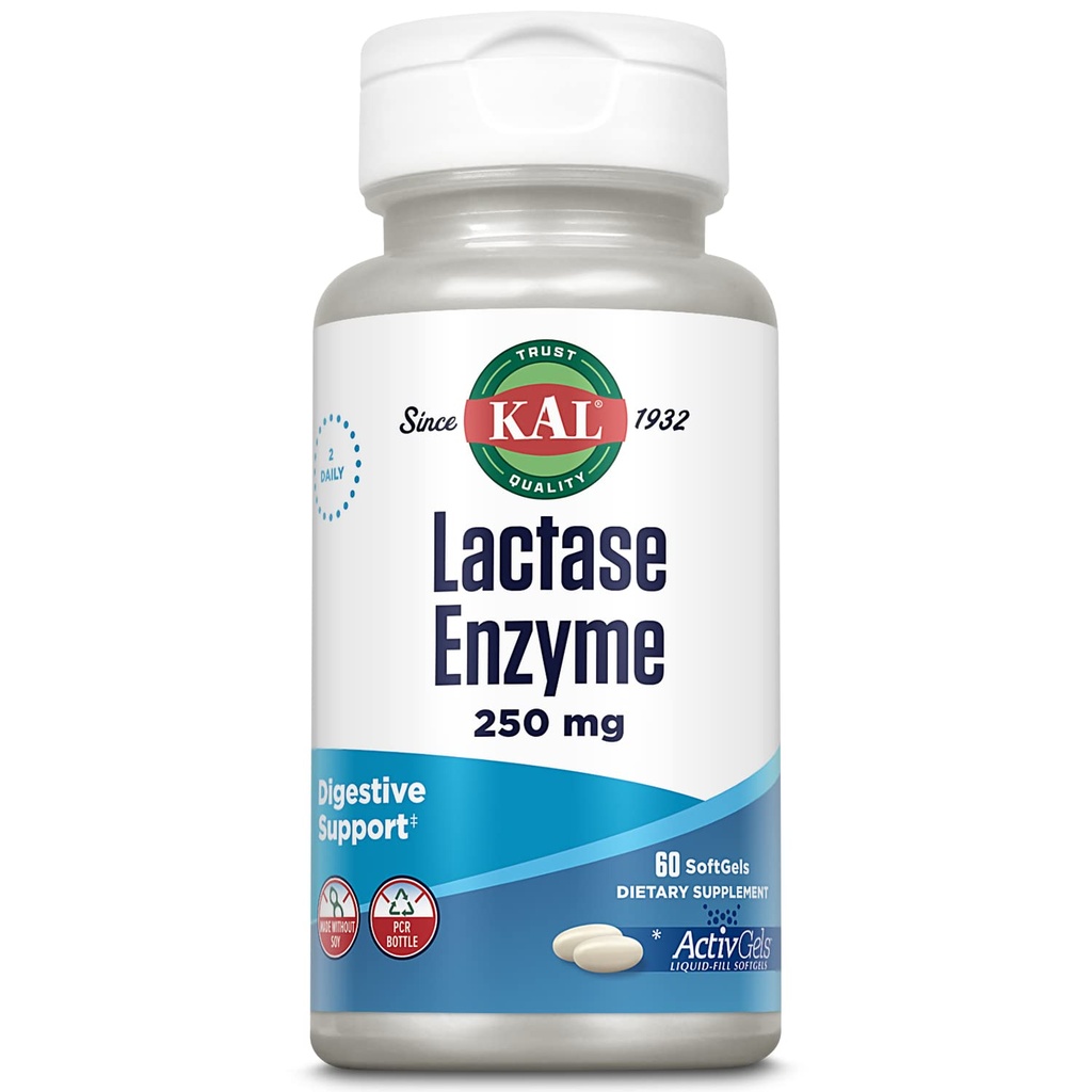 KALラクターゼ酵素250mg、Lactose Intoleranceのための健康な消化器サポート、液体に満ちたActivGelsは大豆なしで、250 FCCの単位、30のサービング、60のSoftGels作りました