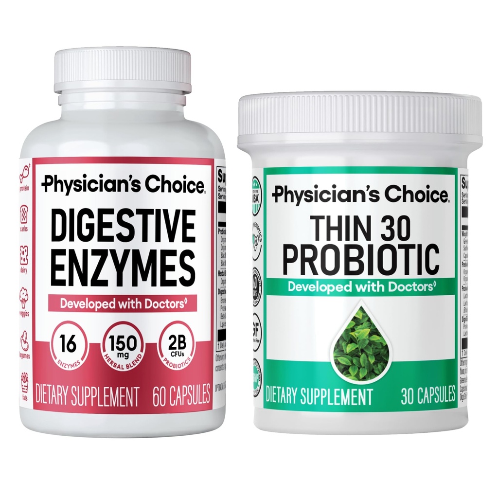 フィジシャンのチョコレート - Bloat +サポート重量管理バンドルを打つ:消化酵素 + Thin-30 Probiotic