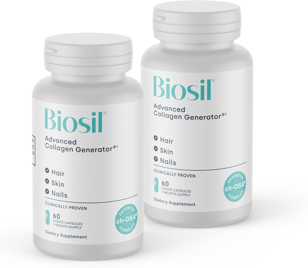 Biosil Collagen Booster Supplement - 60 Liquid Capsules, Pack of 2 - Patented ch-OSA Activator for Skin, Hair, Nails & Joints - Supports Natural Production - 60-Day Supply