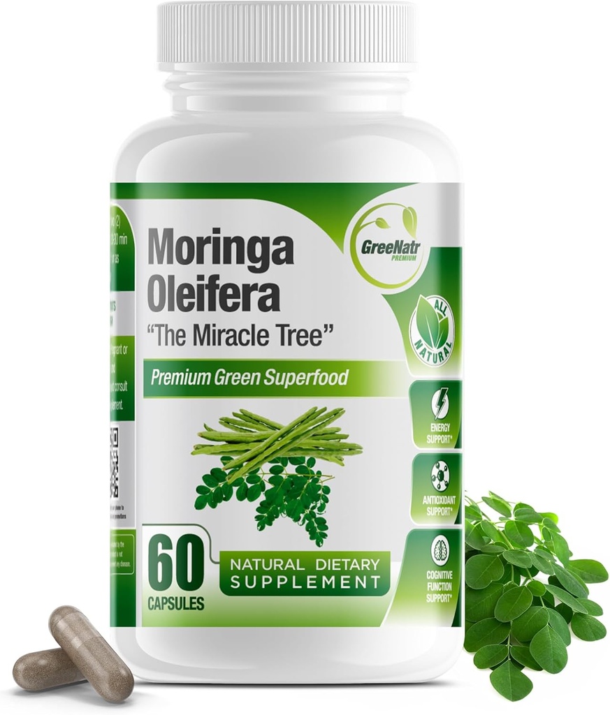 ビタミンC、オメガ3およびアミノ酸と純粋なMoringa Oleiferaグリーンスーパーフードカプセル - ブーストエネルギー、気分、メモリ、免疫サポート - 有機Moringa、非GMOから作られた - 60カプセル(1ボトル)