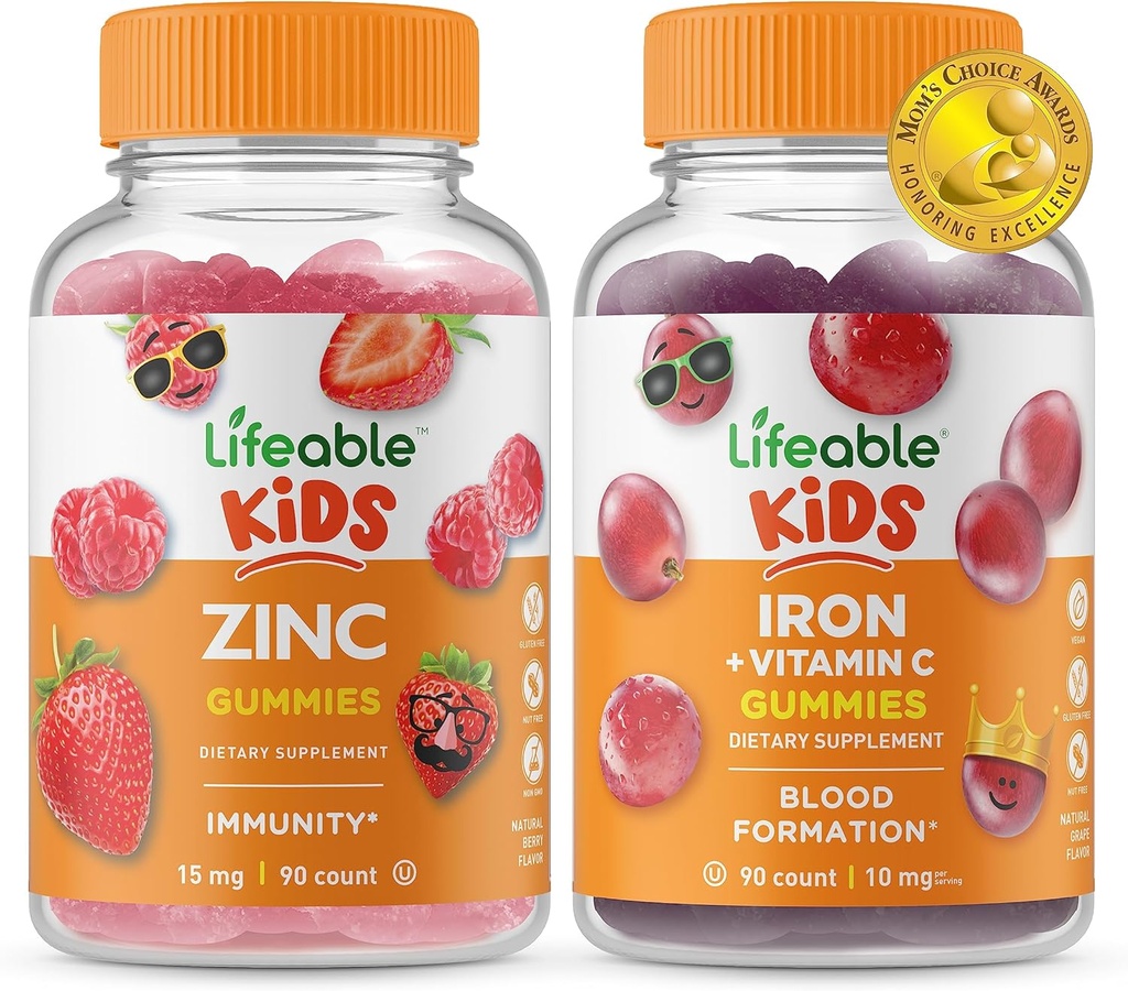 Lifeable Zinc Kids + Iron & Vitamin C Kids, Gummies Bundle - Great Tasting, Vitamin Supplement, Gluten Free, GMO Free, Chewable Gummy