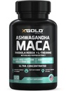 Ashwagandha 5,000mg + Maca Root ブラック, 赤, 黄色 4,000mg, Rhodiola & L-テアニン:30:1 抽出アシュワガンダカプセル, 20:1 抽出マカルートカプセル - 男性と女性のためのサプリメント