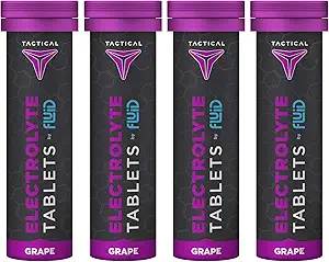 Fluid Tactical- Effervescent Hydration Tablets, Electrolyte Replacement & Dehydration Prevention, 4 Pack, 40 Tablets (Grape)