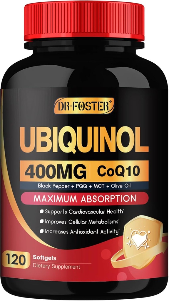 DRFOSTER Coq10 400mg Softgels Ubiquinol - Co Q 10の補足のCoenzyme q10 Cq10 400mgのビタミンE、PQ、中心の健康のための黒いペッパー、120の計算