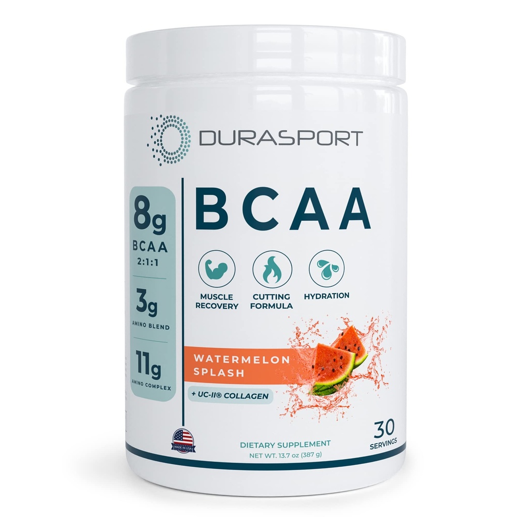 Durasport – 11g Sport BCAA | 筋肉の回復、エネルギーと水分補給のポストワークアウト +UC-II コラーゲン | 8 グラム 2:1:1:1 分岐させたチェーン アミノ酸 + 3g アミノ酸及び水和のブレンド | ワシメロン、30 サーブ