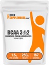 BulkSupplements.com BCAA 3:1:2 パウダー - BCAA サプリメント、分岐させたチェーン アミノ パウダー - 無風味&グルテンフリー、給餌ごとに1.5g、250g(8.8 oz)(1パック)
