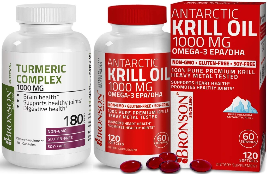 バイオパインの高い効力の報酬の共同サポート+BronsonのAntarcticのKrillオイル1000のmgとOmega-3s EPA、DHAのBronsonのタービン クルクミン