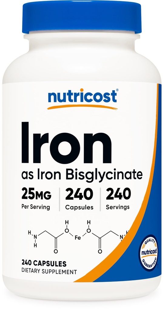 Nutricostの鉄のBisglycinateの補足(25mg)の240のカプセル-Ferous Bisglycinateのキレートから-非GMO及びグルテンフリー