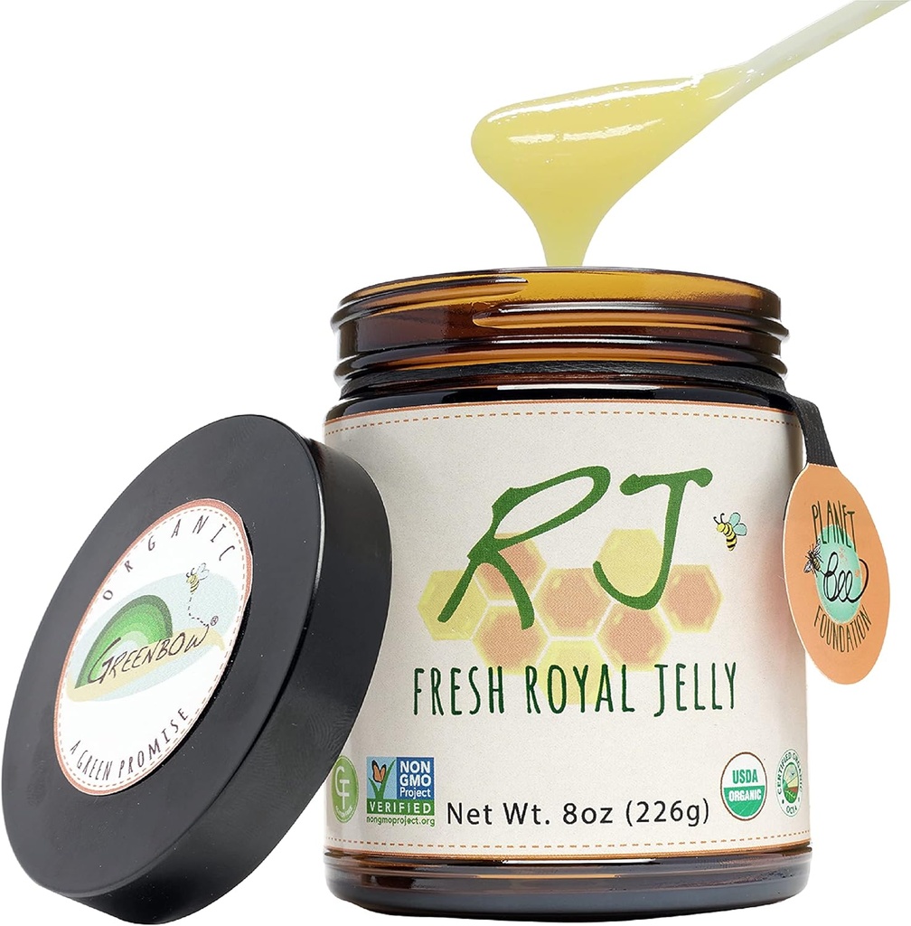 Greenbow Organic Fresh Royal Jelly - 100% USDA認定オーガニック、非GMO、ハラール、ピュア、グルテンフリー - ほとんどの栄養パック - (226g)