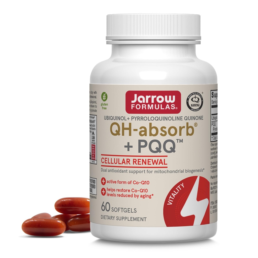 JarrowフォーミュラQH-Absorb + PQQ - 60 Softgels - Mitochondrial Biogenesis、エネルギー生産と心臓の健康をサポート - 最大60のサービング