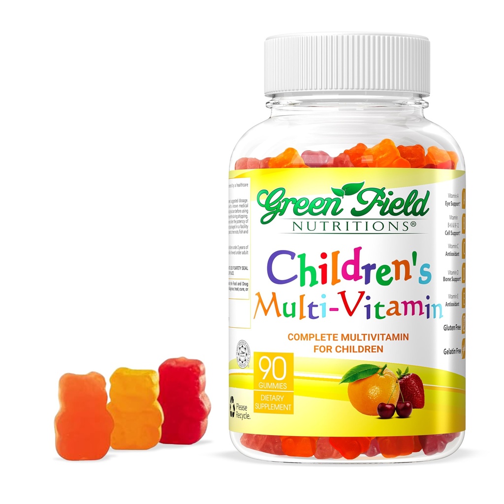Greenfield Nutritions Kids Gelatin Free Halal Multivitamin Gummies - すべてのエッセンシャルハラールビタミンA、Bs、C、D、イオジン、免疫、非GMO、子供のハラールビタミンガミー(90カウント)