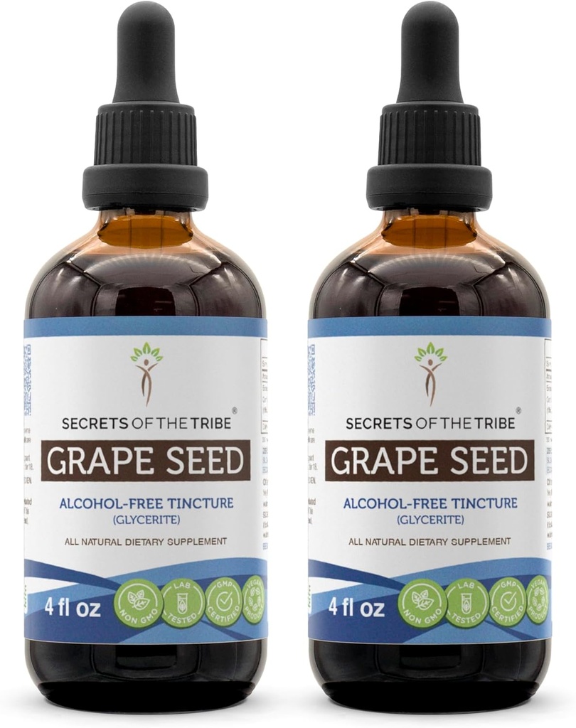 Tribe Grape Seed Tinctureアルコールフリー液体エキス、ブドウ(ViniferaのVitis)乾燥種子(2x4 FL OZ)の秘密