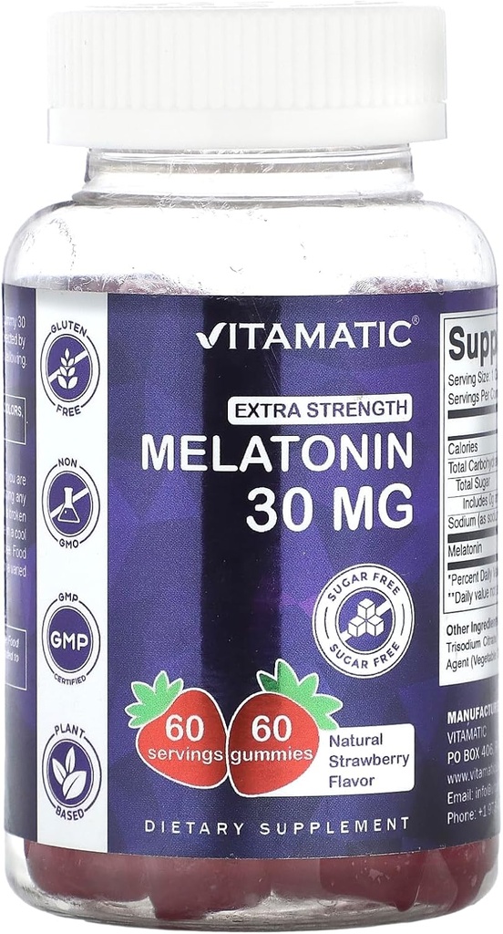 Vitamaticの砂糖はGummyごとのMelatonin 30mgを- 60のサービング- 60の菜食主義者のGummies -非習慣の形成の補足(60の計算(1のパック))--------------------------------------------------------------------------------------------------------------------------