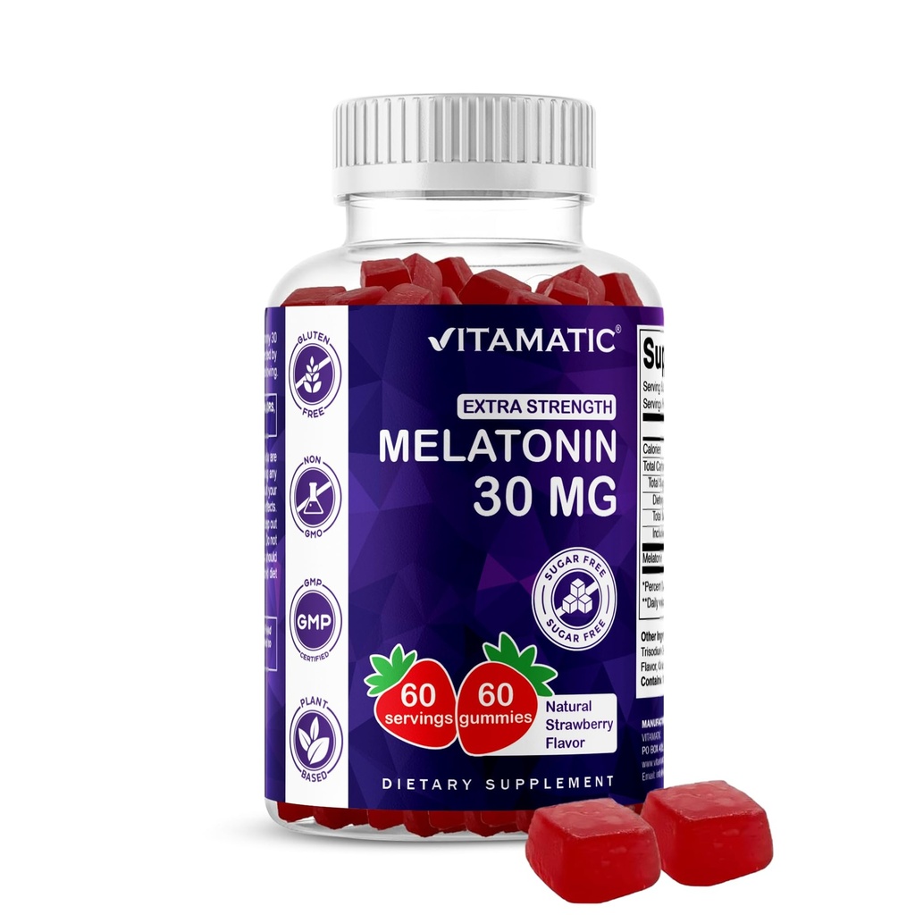 Vitamaticの砂糖はGummyごとのMelatonin 30mgを- 60のサービング- 60の菜食主義者のGummies -非習慣の形成の補足(60の計算)のパック----------------------------