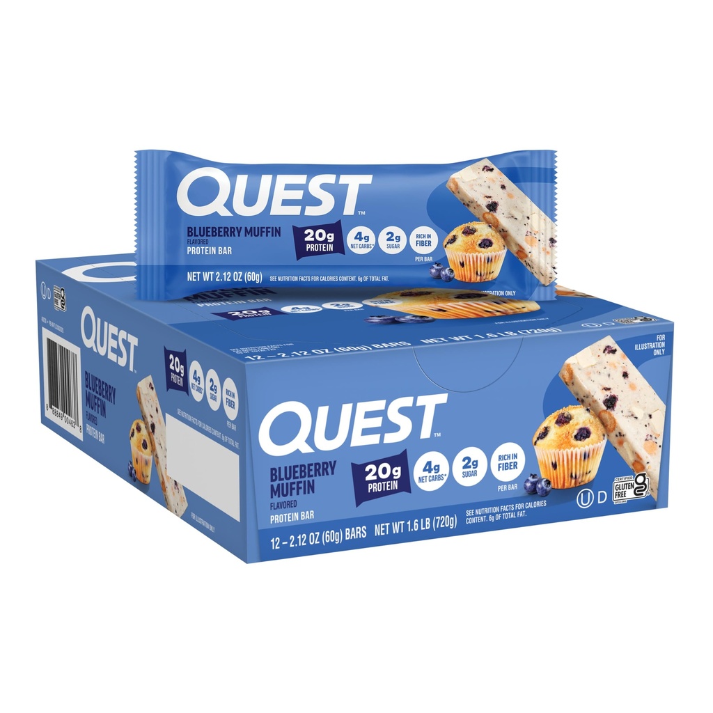 Quest Nutrition Blueberry Muffin Protein Bar, 20g Protein, 2g Sugar, 5g Net Carb, Gluten Free, Keto Friendly, 12 カウント