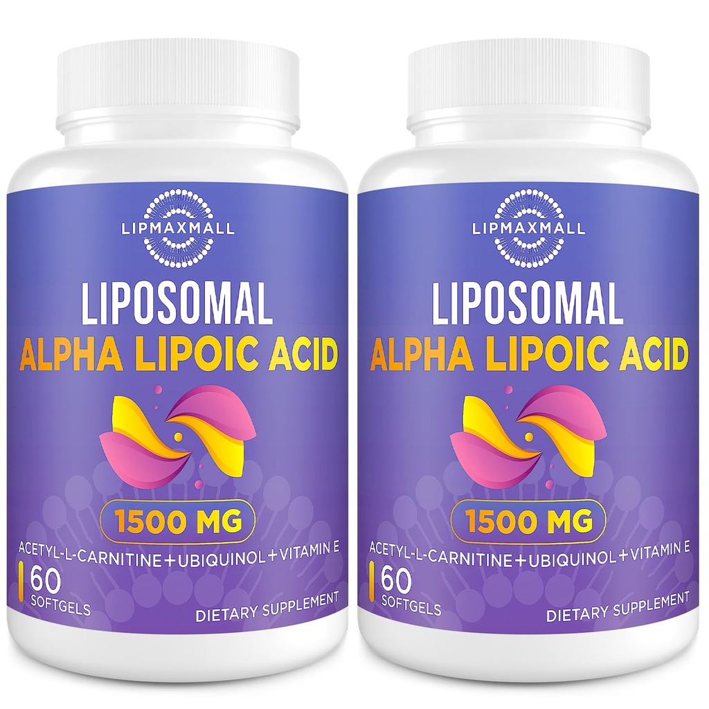 Liposomalのアルファリポ酸1500mg -アセチルLカルニチン900mg及びUbiquinol 100mg及びビタミンE 15mgの酸化防止剤のグルコースのMetabolismの神経エネルギー、60のSoftgels (2本のびん)のためのALAの補足