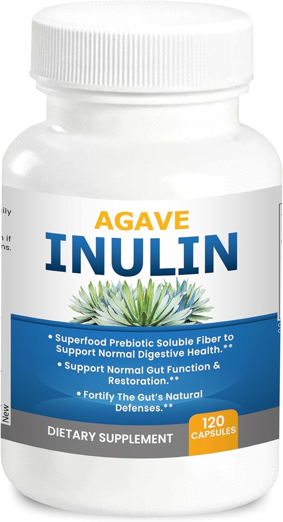 Agave Inulin Capsules Digestive Support Soluble Fiber Prebiotic Agave Inulin 120 Ct.