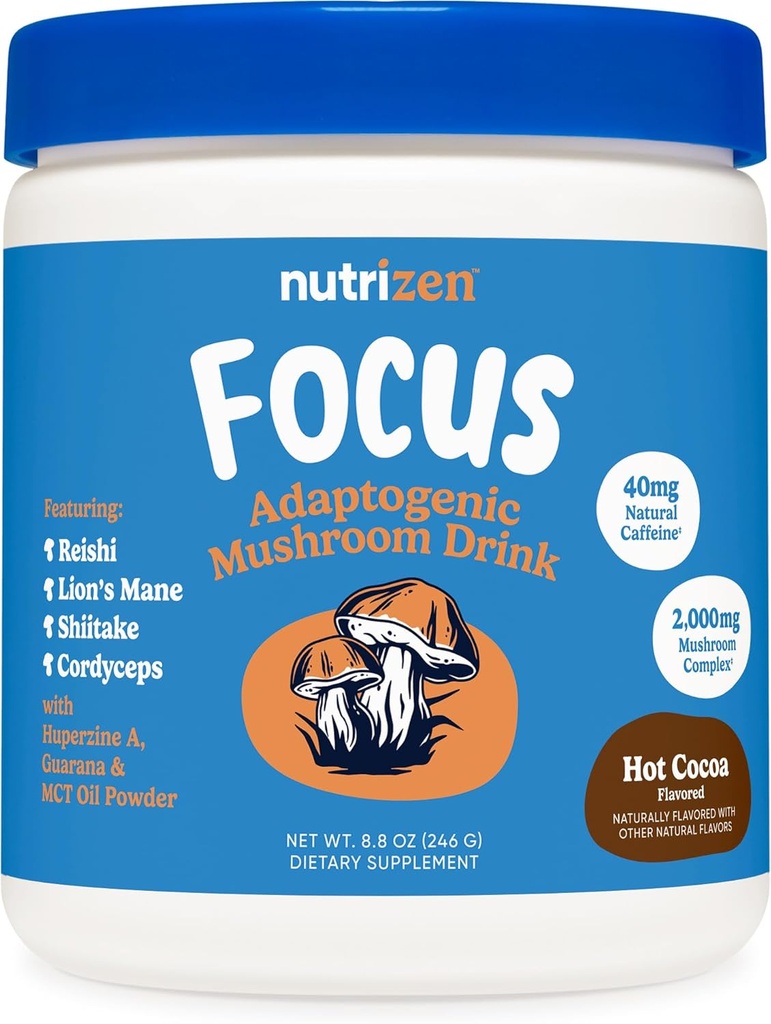 Nutricost Nutrizen AM 焦点適応性キノコドリンク(ホットココア風味) 30 サービング - Reishi、ライオンのマネ、シイタケ、コルディプスが含まれています