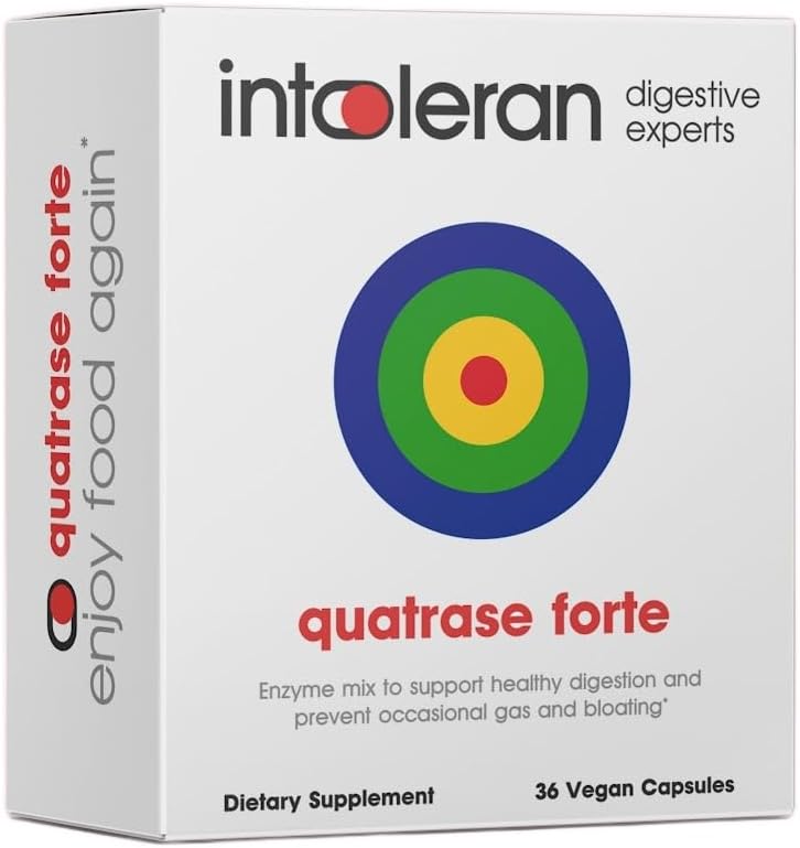 Intoleran Quatrase Forte Digestive Enzymes - 36 カプセル | FODMAP Intolerance の高用量サプリメント | ダイジェスト ラクトースとコンプレックス 炭水化物* | 純粋&ビーガン | 低FODMAP