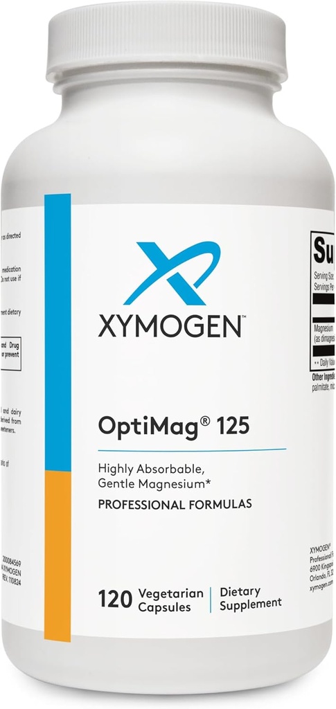 XYMOGEN OptiMag 125 - Di-Magnesium MalateとGlycinate Lysinateとのマグネシウムサプリメントは、Nerve、筋肉、骨の健康+心の健康(120カプセル)をサポート