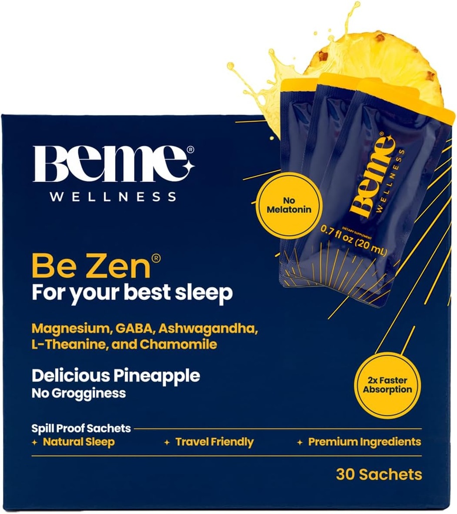 BeMe BeZen Sleep Aid Supplement 自然 無 メラトニン - 2X 吸収 より ピルス - マグネシウム、アシワガンダ、カモミール、L-テアニン&GABA - おいしいパイナップル