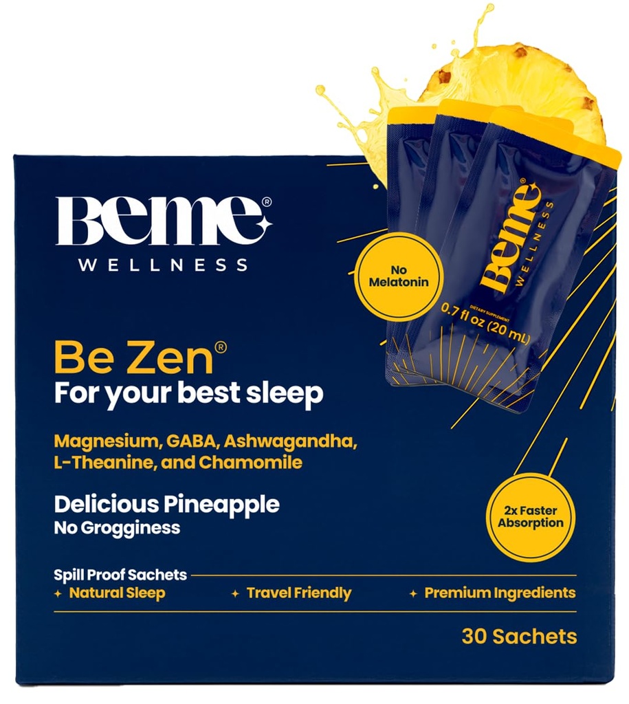 BeMe BeZen Sleep Aid Supplement 自然 無 メラトニン - 2X 吸収 より ピルス - マグネシウム、アシワガンダ、カモミール、L-テアニン&GABA - おいしいパイナップル