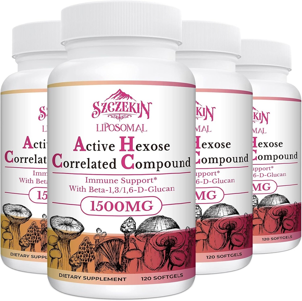 1500mg Liposomal Active Hexose Correlated Supplement,480 Soft Gels Beta-Glucans with Natural Mushroom Extract, Immune System, Liver Function, Maintain T-Cell & Killer Cell Activity