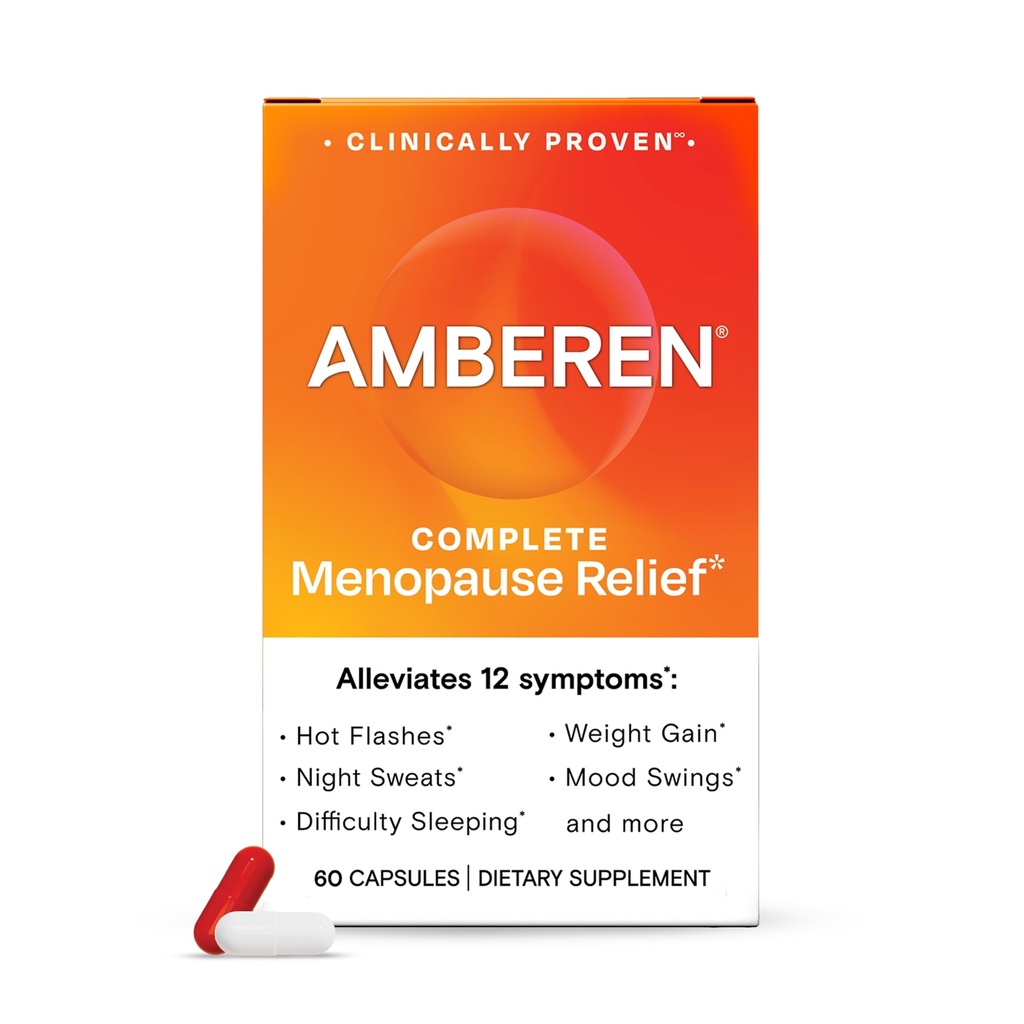 Amberen Menopause Supplement for Women, 180 Capsules, Clinically Proven, Helps Support Hormone Balance, Helps Relieve 12 Menopause Symptoms: Hot Flashes, Night Sweats, Mood Swings and More