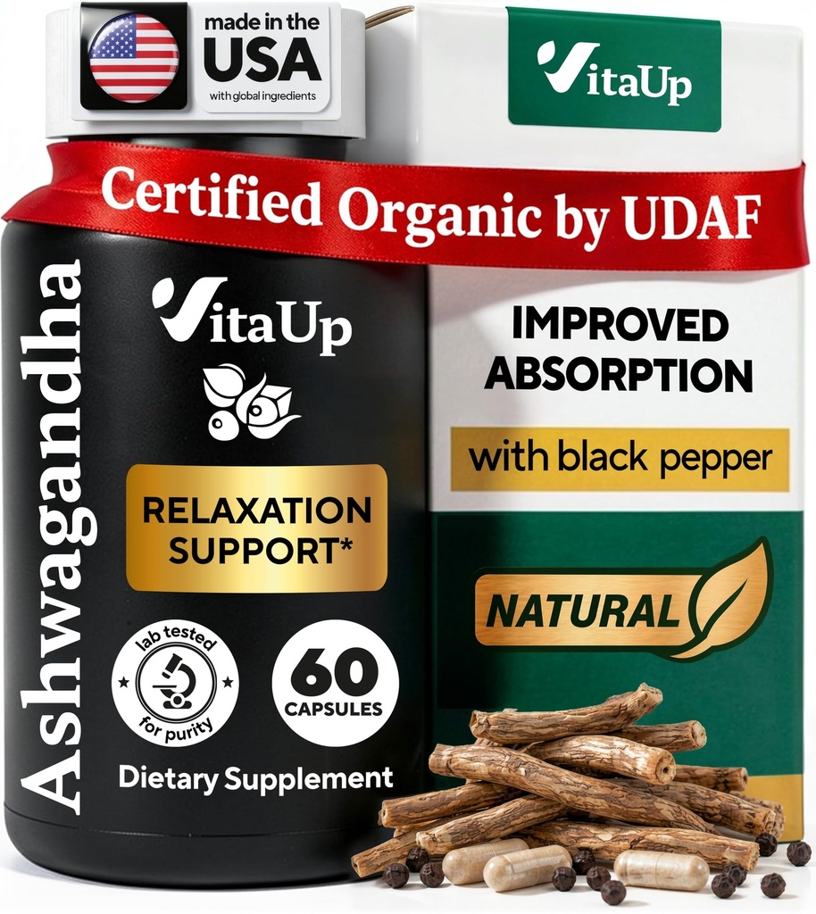 Ashwagandhaは黒いペッパーと1310mgをカプセルに入れます - 米国はリラックスサポート、正常な認知機能及びバランスの取れたエネルギー レベルのためのAshwagandhaの補足をしました– 60の帽子